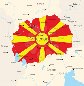 Royalty Free Clipart Image of a Map of Macedonia With the Flag Painted on It