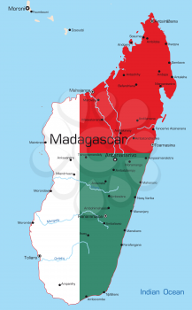Royalty Free Clipart Image of a Map of Madagascar With a Flag Painted on It