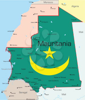 Royalty Free Clipart Image of a Map of Mauritania Coloured Like the Flag