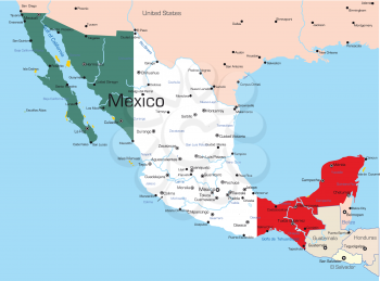 Royalty Free Clipart Image of a Map of Mexico With a Flag