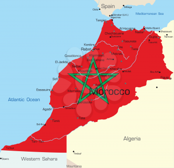 Royalty Free Clipart Image of a Map of Morocco With the Flag on It