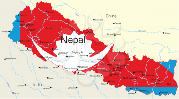 Royalty Free Clipart Image of a Map of Nepal With the Flag on It