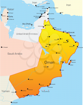 Royalty Free Clipart Image of a Map of Oman