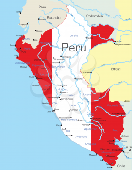 Royalty Free Clipart Image of a Map of Peru Coloured Like the Flag