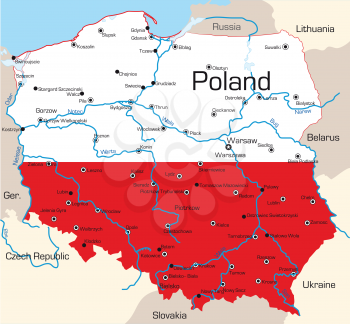 Royalty Free Clipart Image of a Map of Poland With the Flag on It