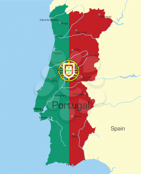 Royalty Free Clipart Image of a Map of Portugal Coloured Like the Flag