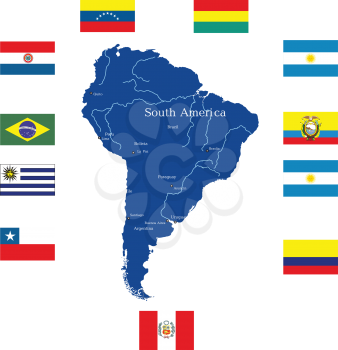 Royalty Free Clipart Image of a Map of South America With Flags