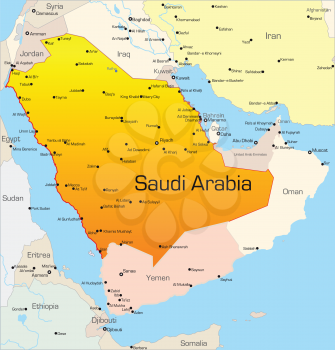 Royalty Free Clipart Image of a Map of Saudi Arabia