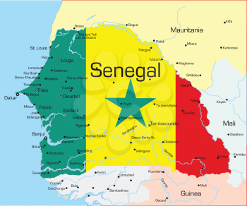 Royalty Free Clipart Image of a Map of Senega With the Flag on It