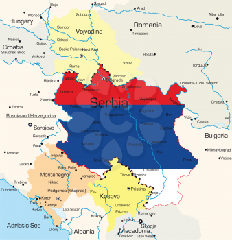 Royalty Free Clipart Image of a Map of Serbia Painted Like the Flag