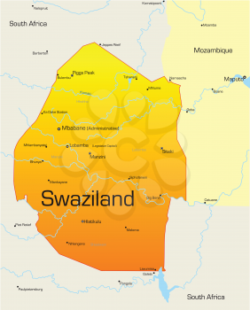 Royalty Free Clipart Image of a Map of Swaziland