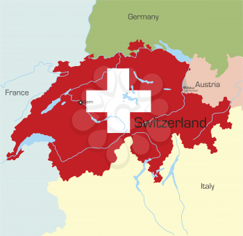 Royalty Free Clipart Image of a Map of Switzerland Painted With the Flag