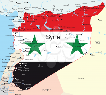 Royalty Free Clipart Image of a Map of Syria Paiinted With the Flag