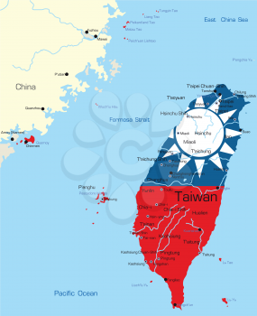 Royalty Free Clipart Image of a Map of Taiwan With the Flag on It