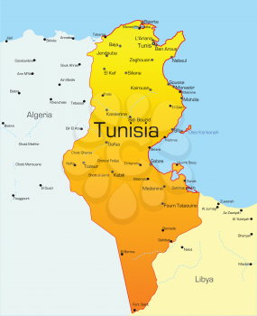 Royalty Free Clipart Image of a Map of Tunisia