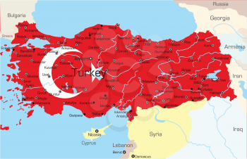Royalty Free Clipart Image of a Map of Turkey Coloured With the Flag