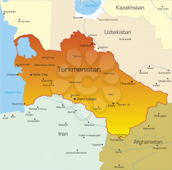 Royalty Free Clipart Image of a Map of Turkmenistan
