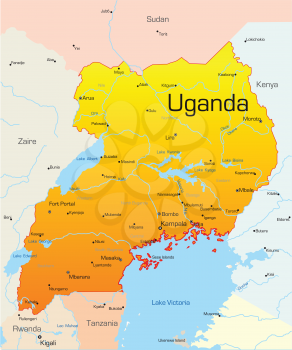 Royalty Free Clipart Image of a Map of Uganda