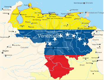 Royalty Free Clipart Image of a Map of Venezuela Coloured By the Flag