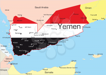 Royalty Free Clipart Image of a Map of Yemen Coloured by the Flag