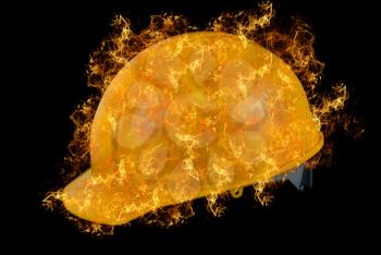 Royalty Free Photo of a Hardhat on Fire