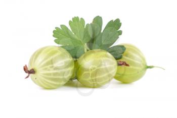 green ripe gooseberries isolated on a white background