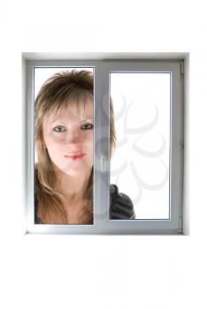 Royalty Free Photo of a Woman Looking Through a Frame