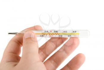 Royalty Free Photo of a Man Holding a Thermometer 