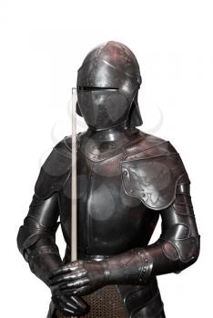 Royalty Free Photo of a Knight Holding a Billiards Cue