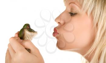 Royalty Free Photo of a Woman Kissing a Frog