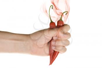 Royalty Free Photo of Someone Holding Chili Peppers 
