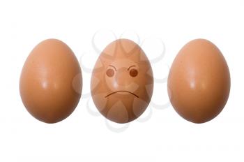Eggs with smile - sad. Isolation on white