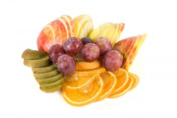 Healthy fresh fruits set of orange, kiwi, grapes and apple