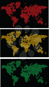 Stylized dotted world map in vector format as traffic light color