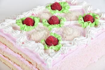 cream cake closeup with strawberry