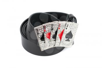 Men's leather with cards belt on a white background