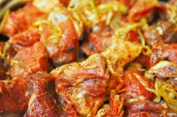 marinated pork meat shashlik closeup photo