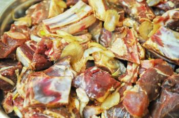 marinated liver, kidneys, lungs meat shashlik closeup photo