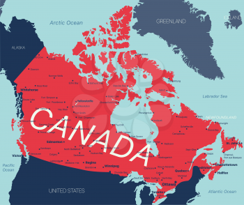 Canada vector editable map with capital, national borders, cities and towns. Vector EPS-10 file