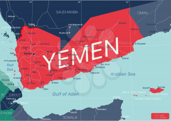 Yemen country detailed editable map with regions cities and towns, roads and railways, geographic sites. Vector EPS-10 file