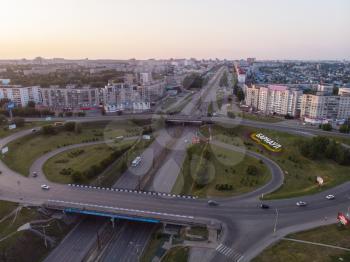 BARNAUL CITY. RUSSIA - JULY 28, 2019: Aerial shot of view to Barnaul city. Siberia, Russia. Summer sunny day on July 28, 2019 in Altayskiy krai, Siberia, Barnaul, Russia.