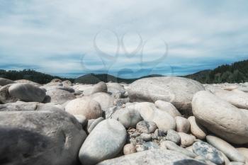 Closeup stones at Katun river, in the Altai mountains, Siberia Russia