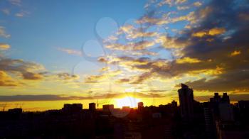 Motion Timelapse of city in beauty summer sunset