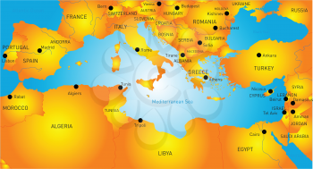 vector map of Mediterranean region countries
