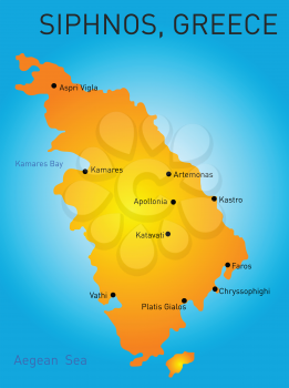 Vector color map of Siphnos, Greece