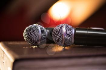 Closeup of two audio microphones