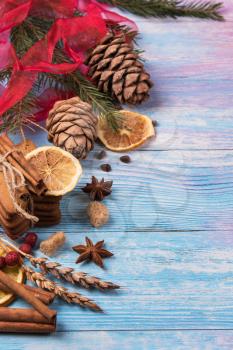 Different ginger cookies for new 2017 year holiday on wooden background, xmas theme