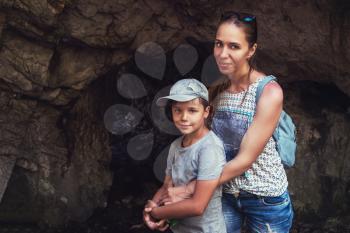 Woman and her son at the Altai caves