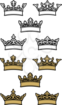 Royalty Free Clipart Image of a Set of Crowns and Diadems