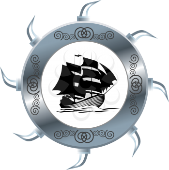 Royalty Free Clipart Image of a Tall Ship in a Circle